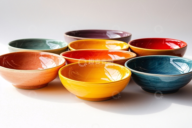 高清大图下载【趣麦麦图】彩色陶瓷碗排列