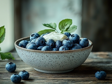 蓝莓碗中奶油点缀