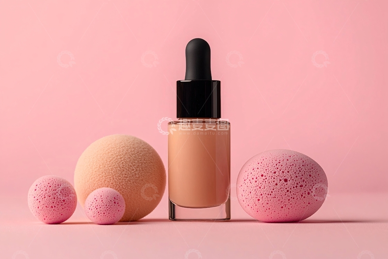 高清大图下载【趣麦麦图】粉色背景下的粉底液
