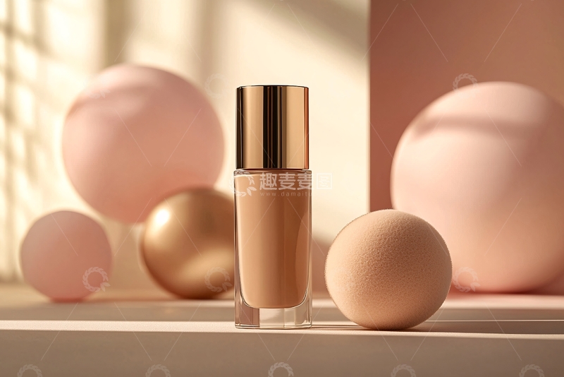 高清大图下载【趣麦麦图】米色粉底液和粉色球体