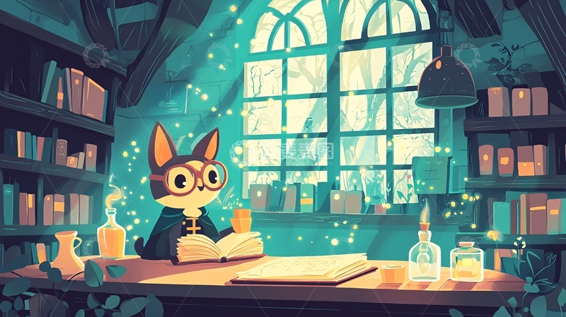 高清大图下载【趣麦麦图】猫咪魔法师书房