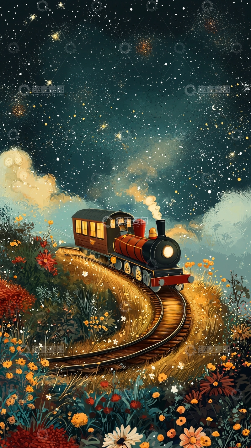 高清大图下载【趣麦麦图】星空下的蒸汽火车