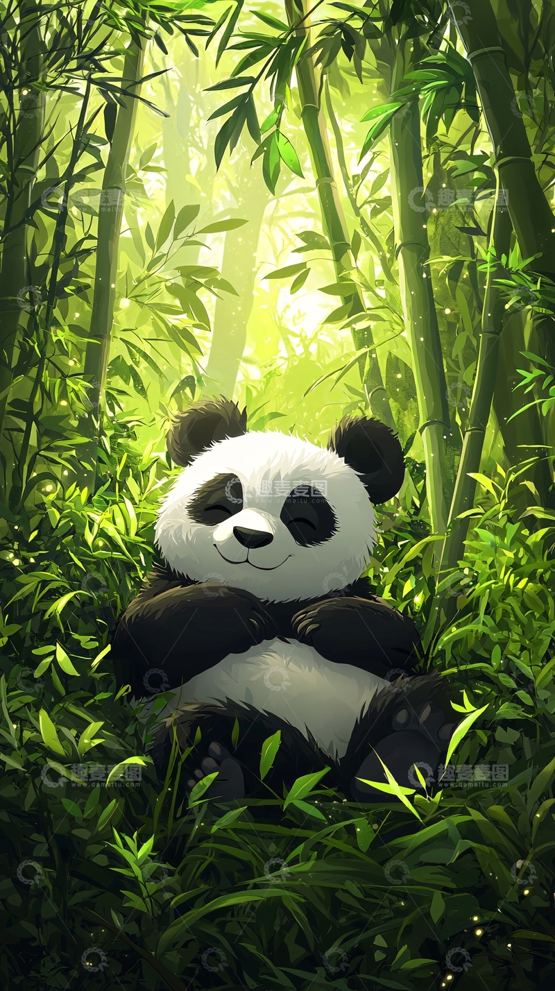 高清大图下载【趣麦麦图】竹林里快乐的熊猫