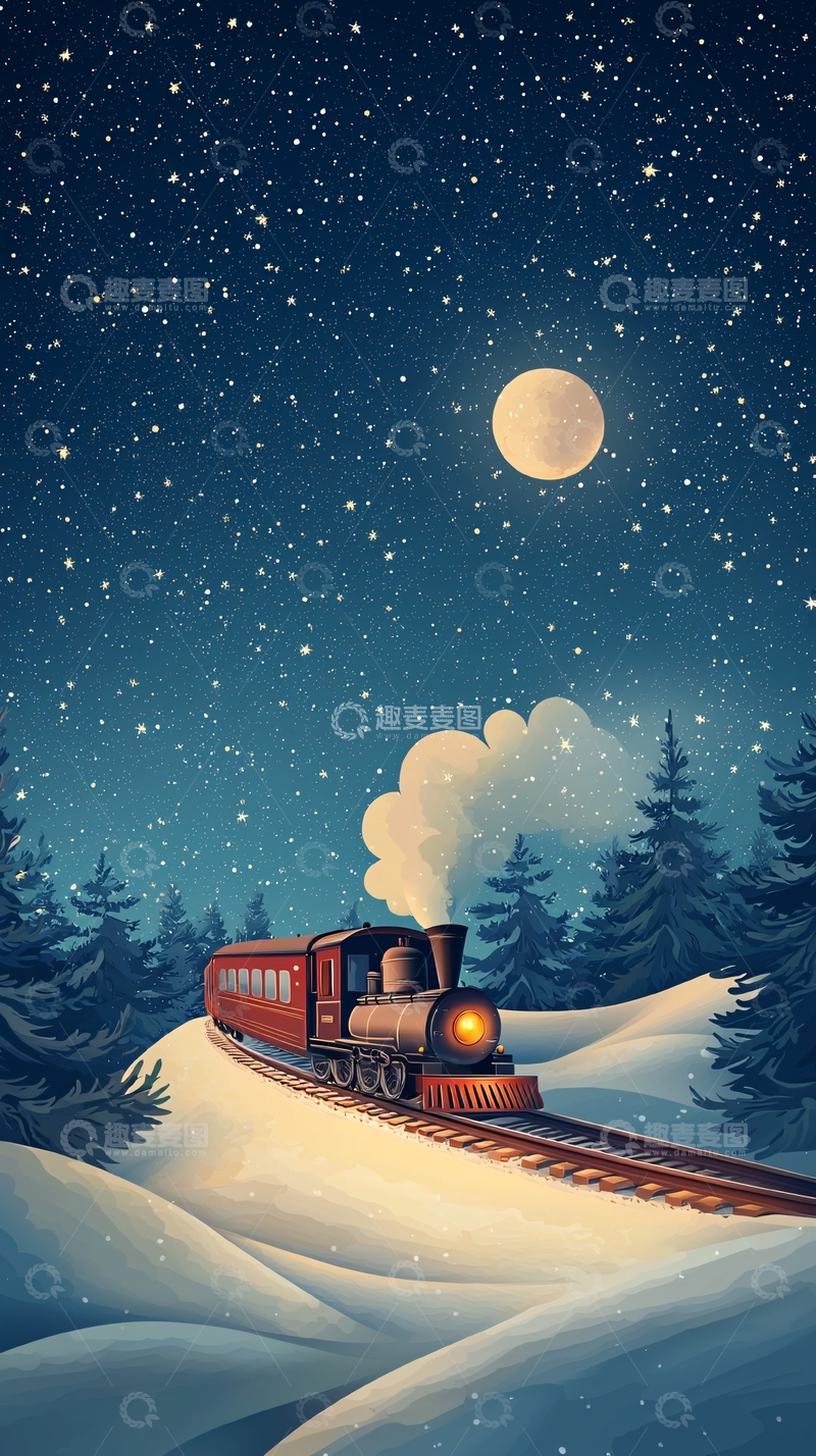 高清大图下载【趣麦麦图】雪夜火车