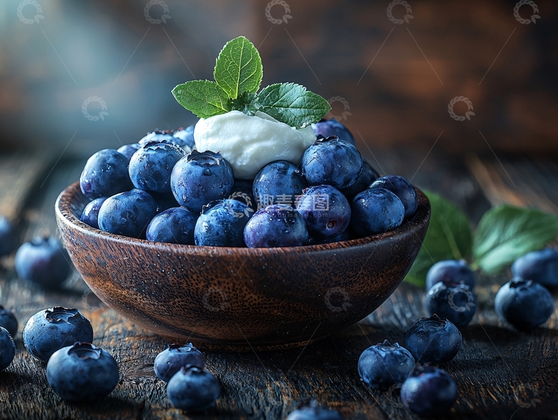 高清大图下载【趣麦麦图】蓝莓酸奶木碗