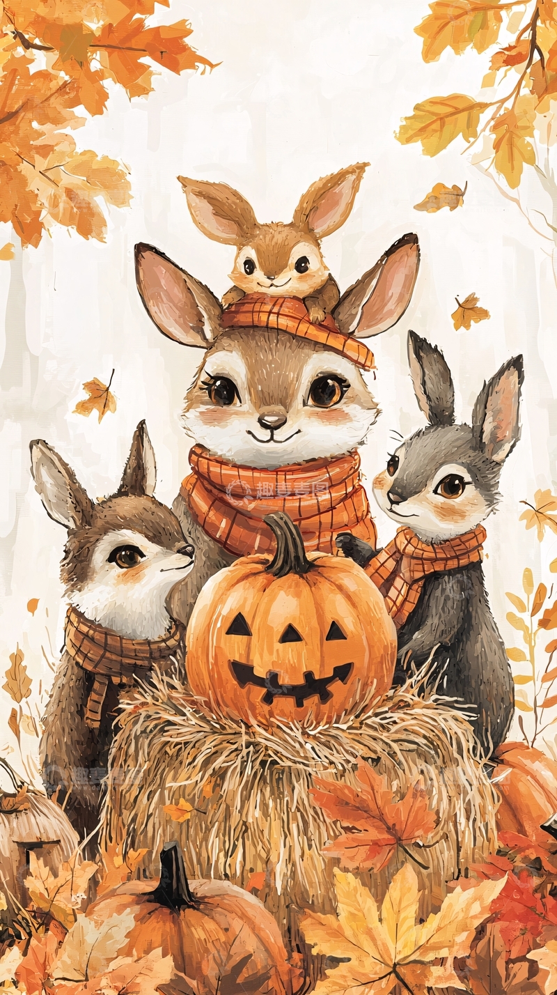 高清大图下载【趣麦麦图】秋天兔子南瓜