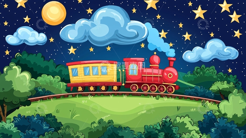 高清大图下载【趣麦麦图】星空下红色的火车