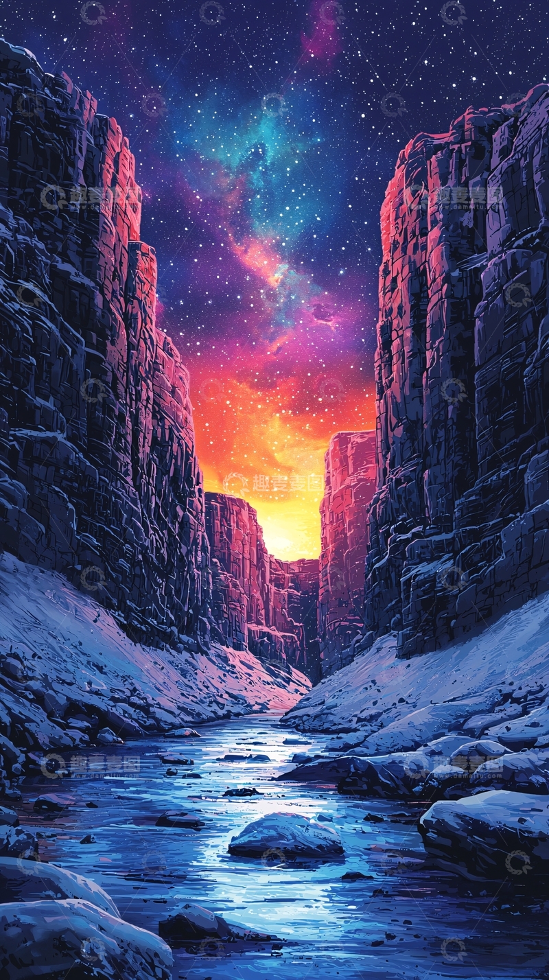 高清大图下载【趣麦麦图】峡谷星空雪景
