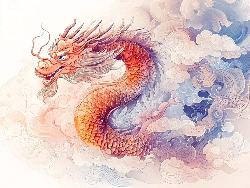 高清大图下载【趣麦麦图】祥云瑞气盘旋腾龙