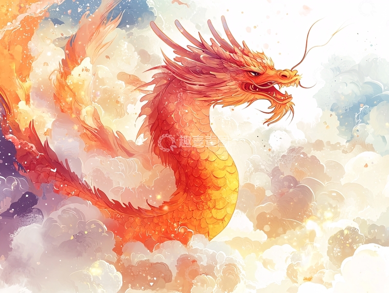 高清大图下载【趣麦麦图】火焰般的龙在云中飞舞