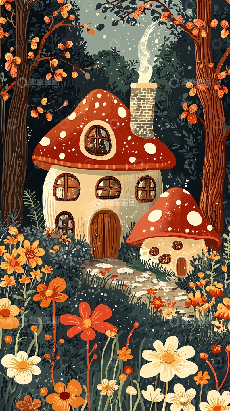 高清大图下载【趣麦麦图】森林蘑菇屋
