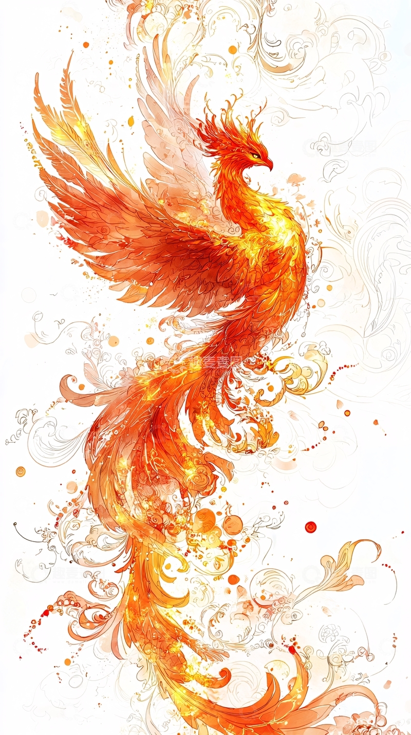 高清大图下载【趣麦麦图】火焰凤凰水彩画