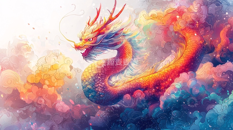 高清大图下载【趣麦麦图】彩色烟雾巨龙