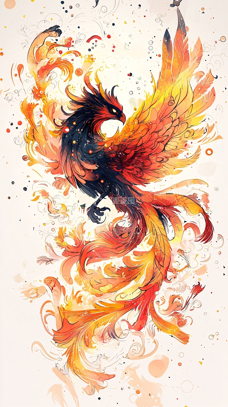 高清大图下载【趣麦麦图】火凤凰水彩画