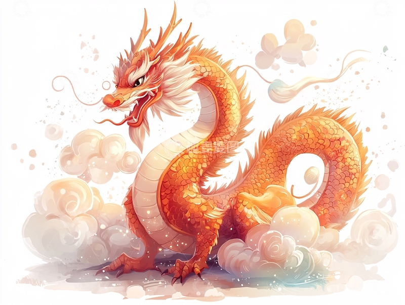 高清大图下载【趣麦麦图】橙色祥云中国龙
