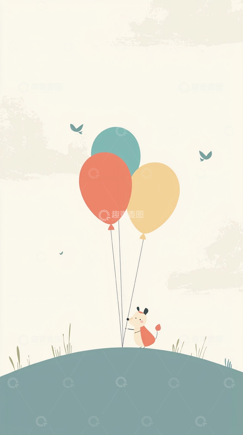 高清大图下载【趣麦麦图】小狗气球简约卡通插画