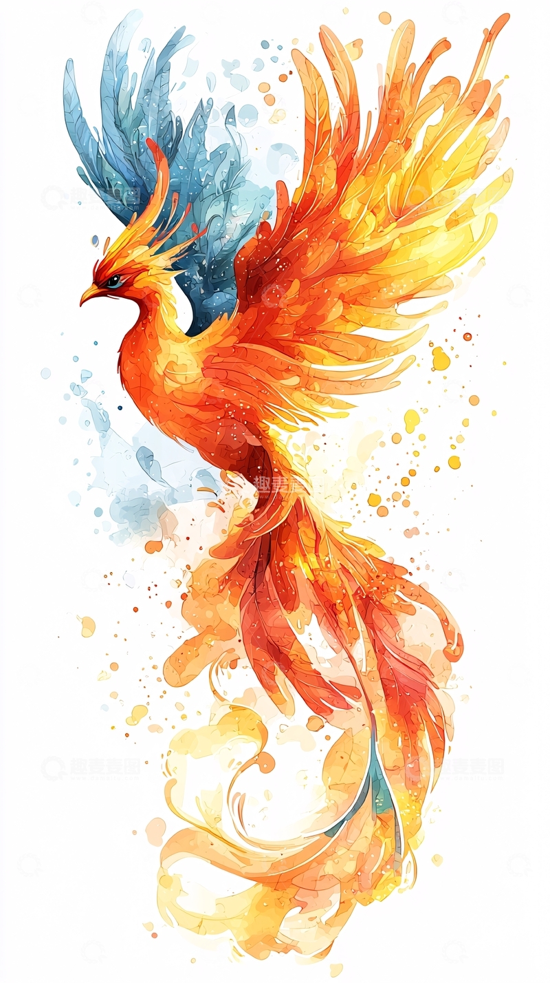 高清大图下载【趣麦麦图】水彩风格的凤凰插画