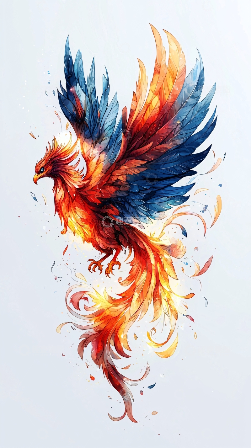 高清大图下载【趣麦麦图】绚丽多彩的凤凰水彩画
