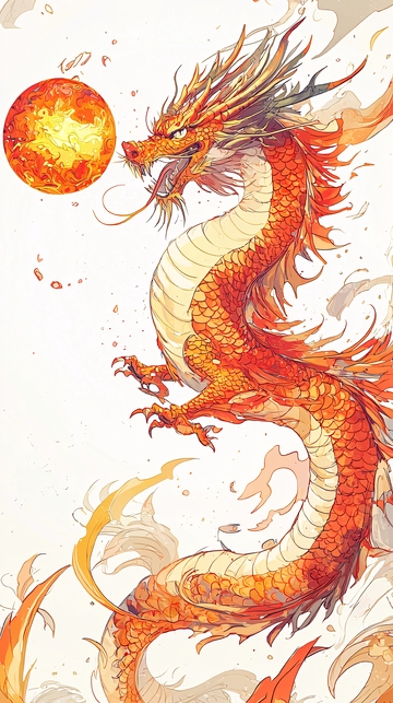 中国龙与太阳的艺术画作