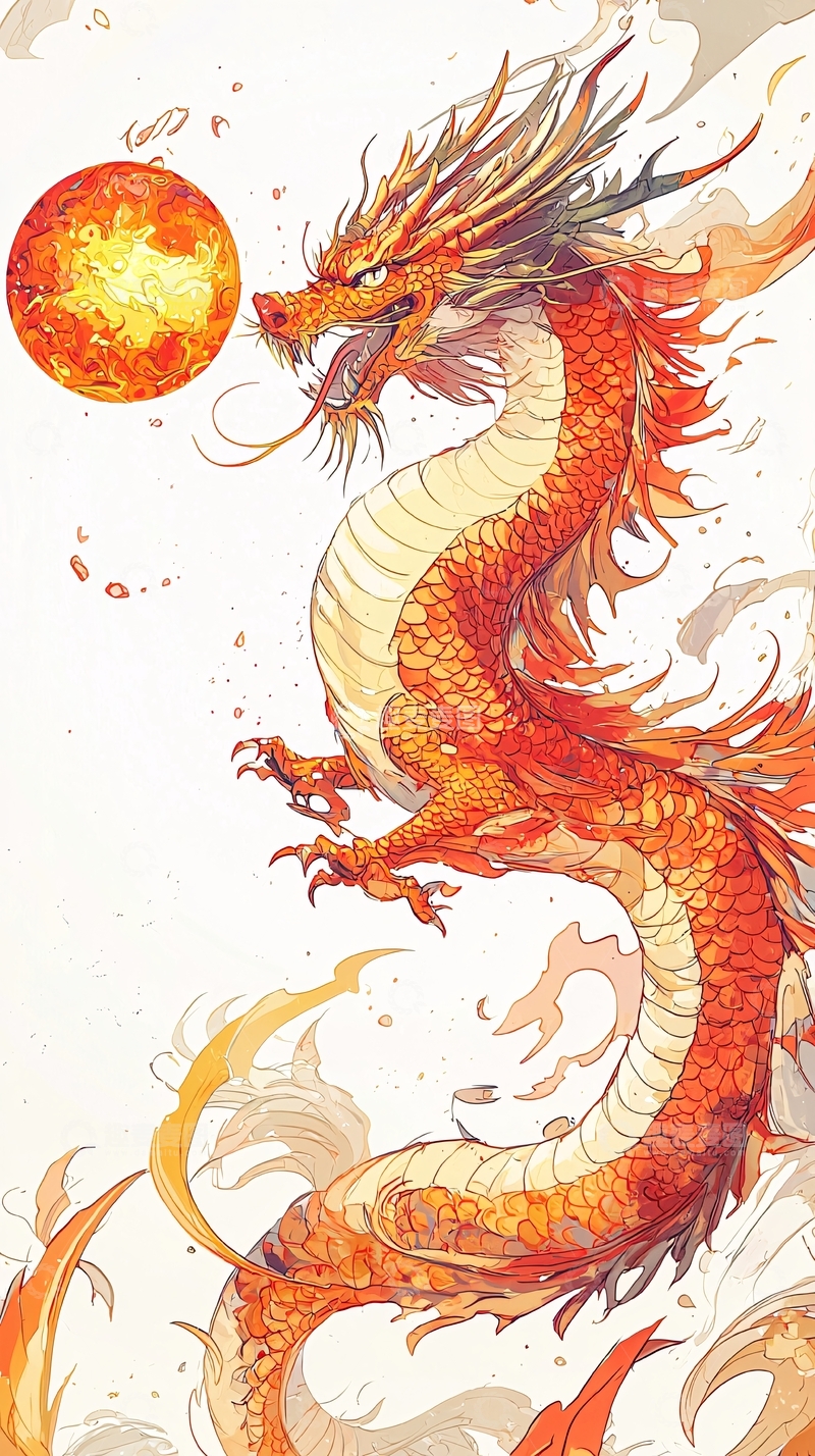 高清大图下载【趣麦麦图】中国龙与太阳的艺术画作