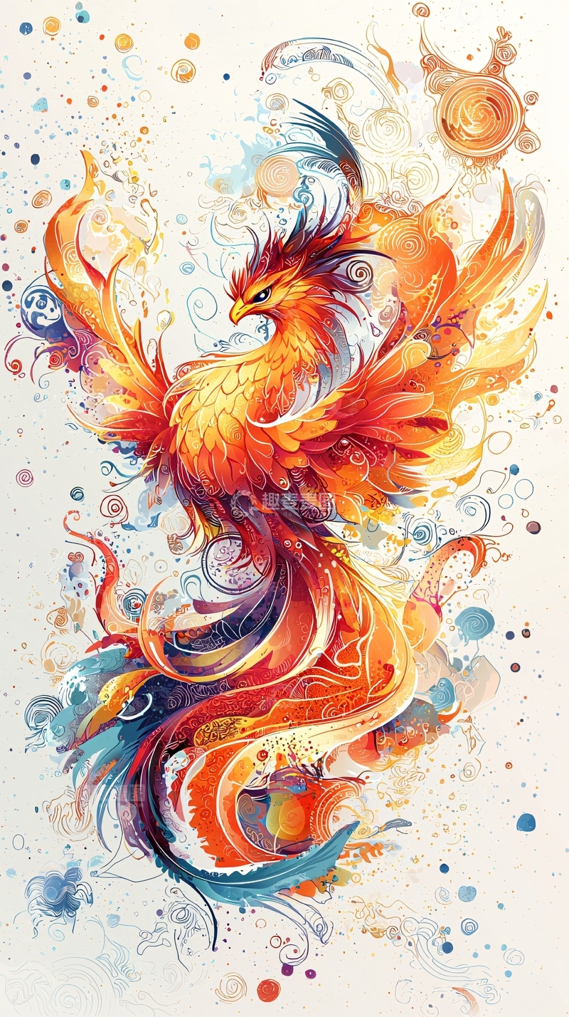 高清大图下载【趣麦麦图】凤凰水彩画
