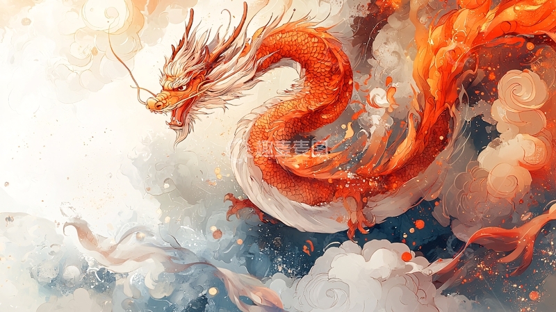 高清大图下载【趣麦麦图】祥云瑞气腾飞的火龙