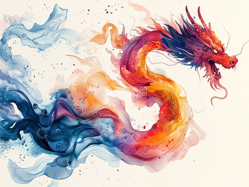 高清大图下载【趣麦麦图】水墨彩色龙