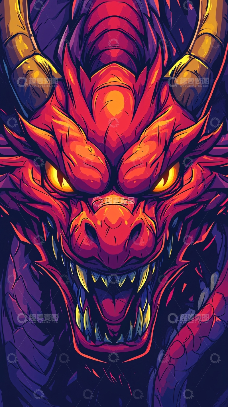 高清大图下载【趣麦麦图】红色凶猛龙的正面特写