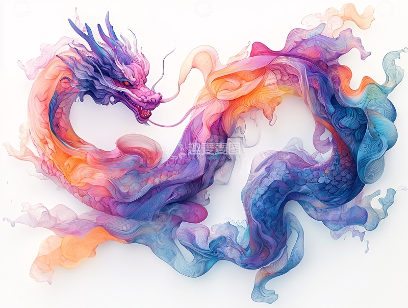高清大图下载【趣麦麦图】彩色水墨龙