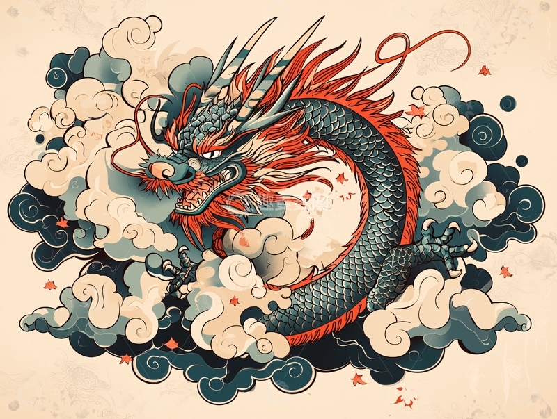 高清大图下载【趣麦麦图】祥云环绕的中国龙