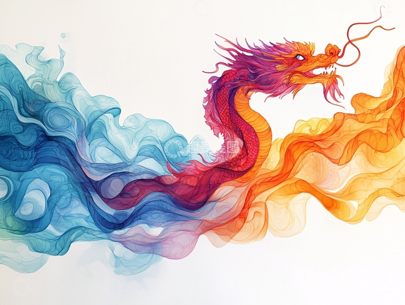 高清大图下载【趣麦麦图】水彩龙图腾