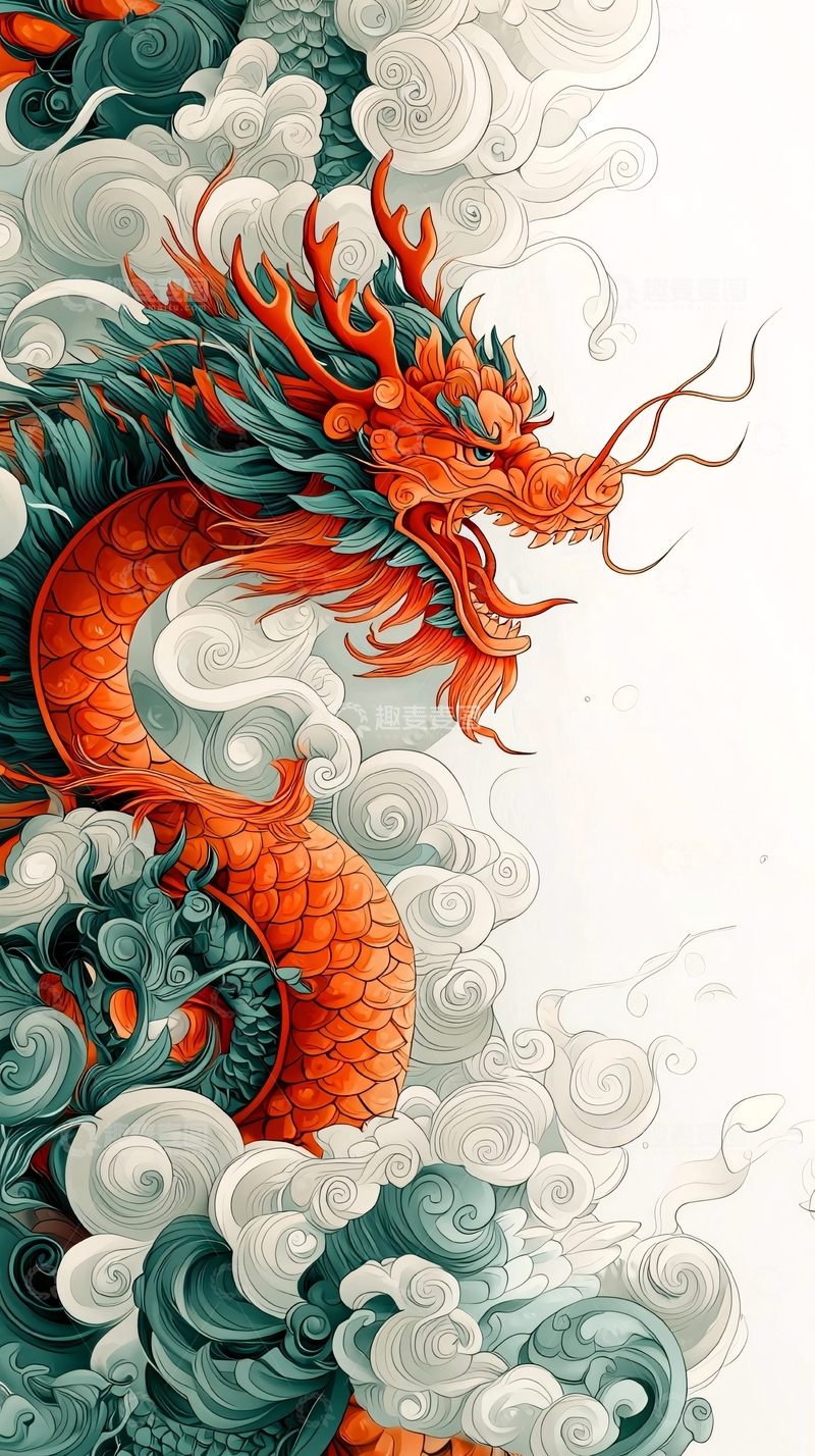 高清大图下载【趣麦麦图】红龙盘绕在云雾之中