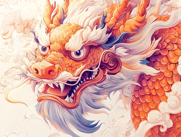 金色祥云背景下的龙的特写