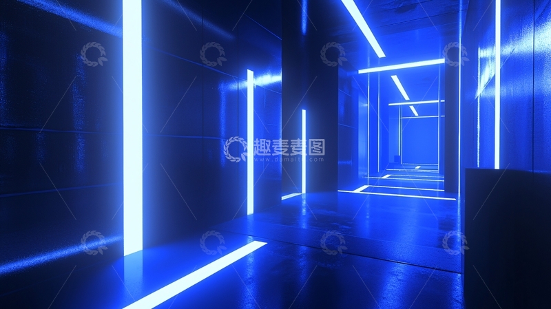 高清大图下载【趣麦麦图】蓝色霓虹灯走廊