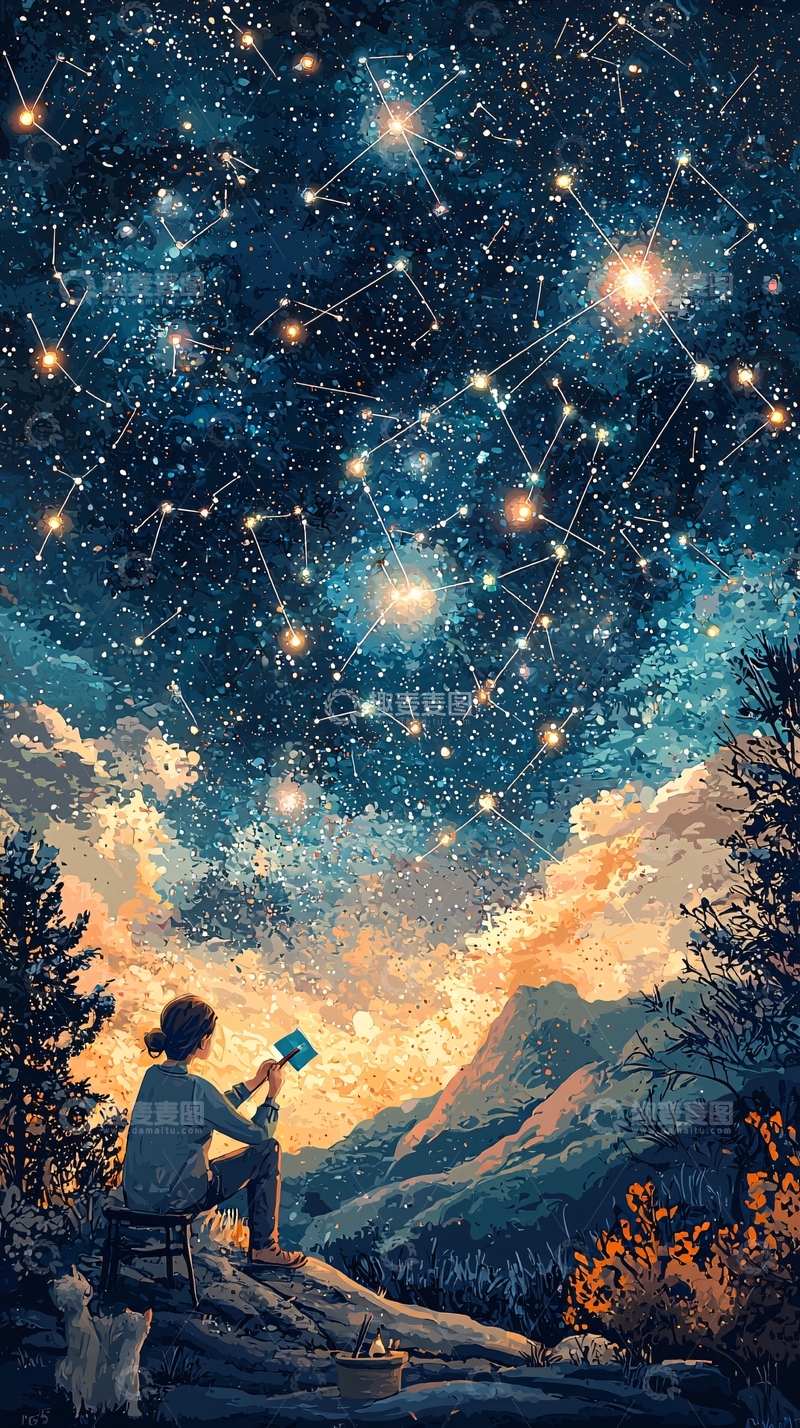 高清大图下载【趣麦麦图】星空女孩