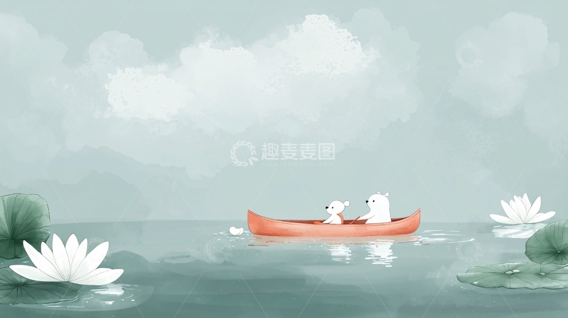 高清大图下载【趣麦麦图】两只小熊荡舟湖面
