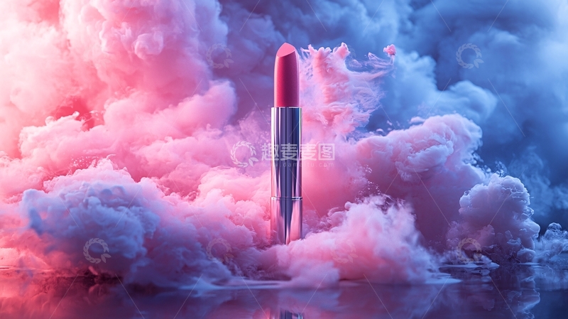 高清大图下载【趣麦麦图】粉色烟雾背景口红