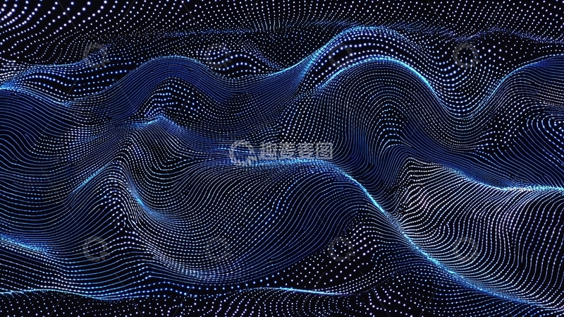高清大图下载【趣麦麦图】深蓝色波浪形粒子背景