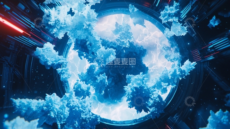 高清大图下载【趣麦麦图】蓝色云朵环绕的圆形空间