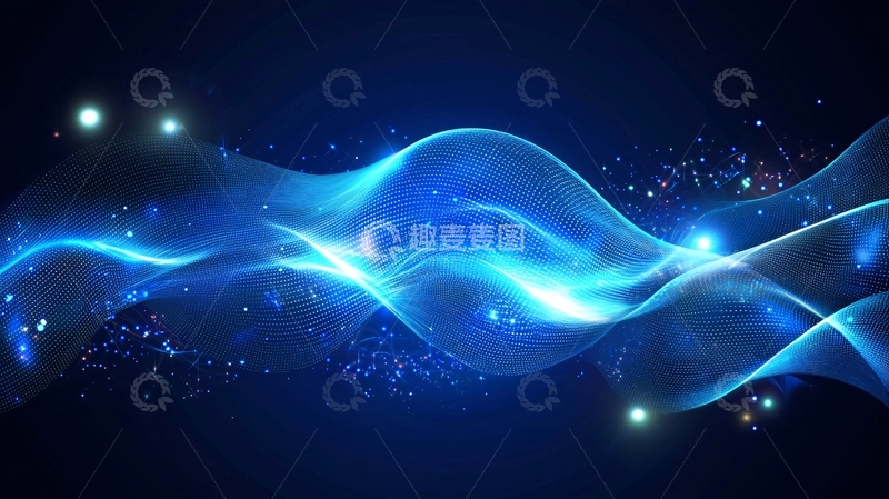 高清大图下载【趣麦麦图】蓝色光波粒子背景