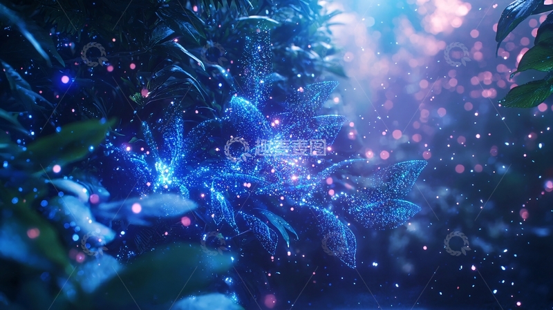 高清大图下载【趣麦麦图】梦幻蓝色发光植物