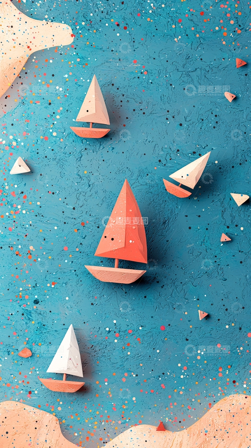 高清大图下载【趣麦麦图】简约风格帆船海洋壁纸