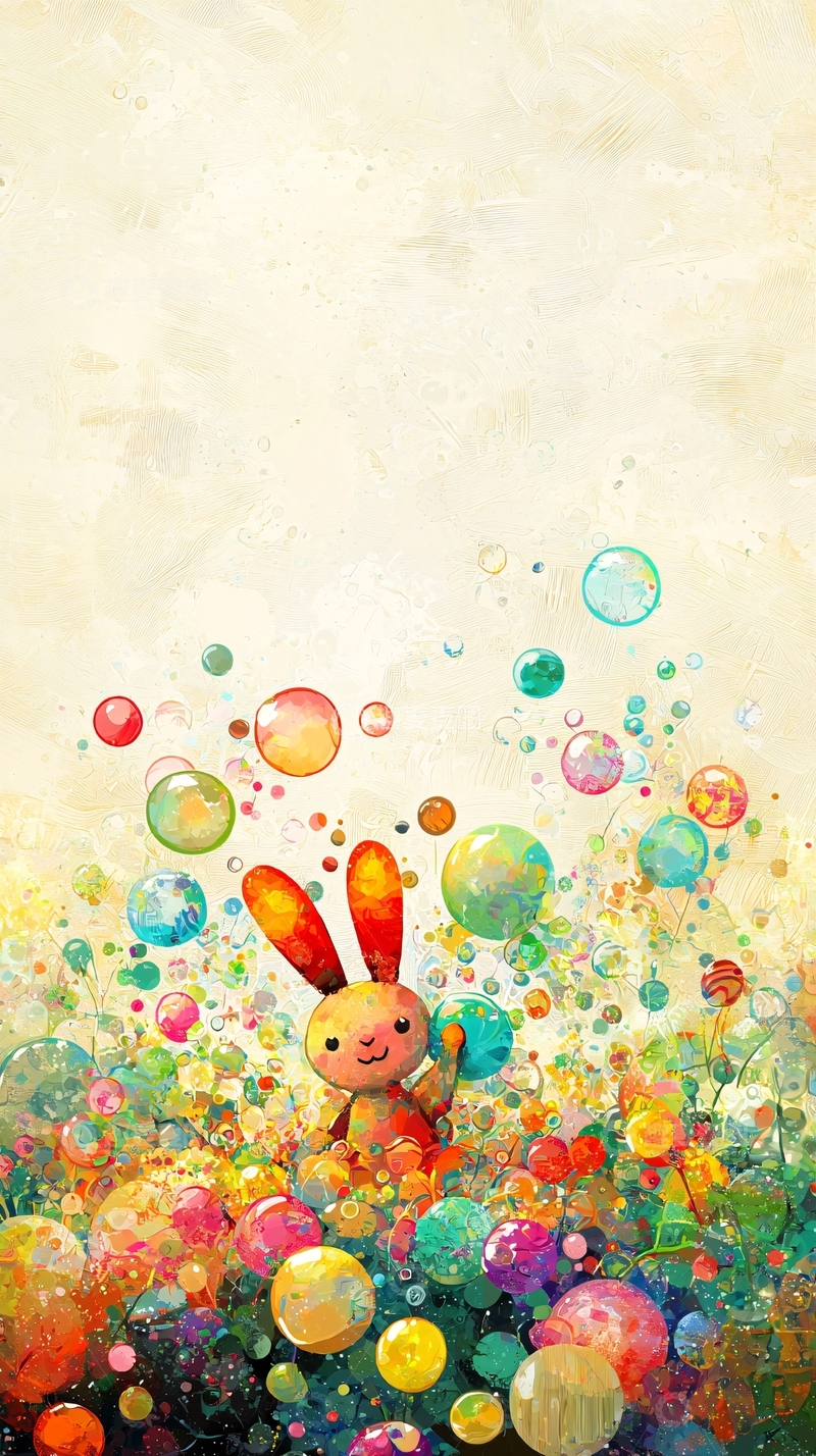 高清大图下载【趣麦麦图】彩色泡泡兔子