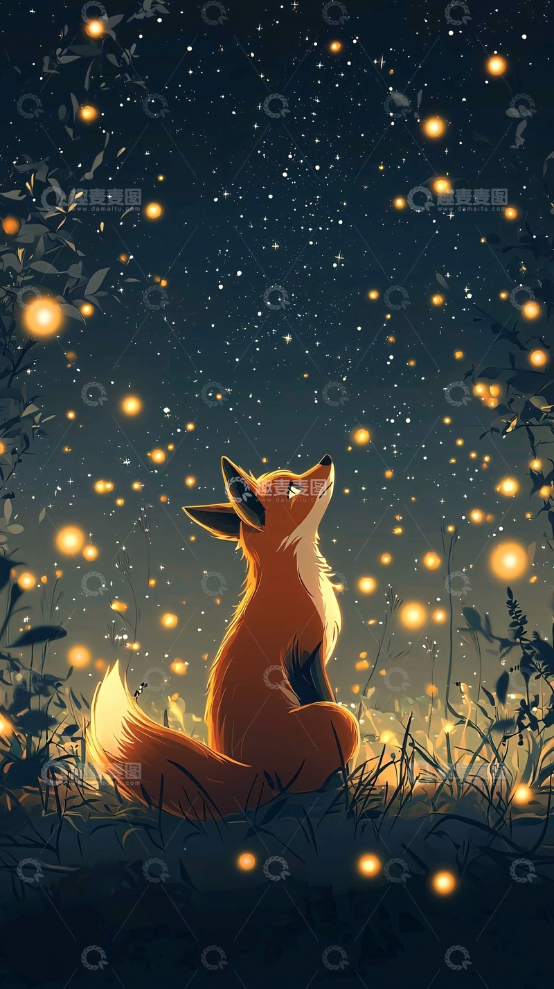高清大图下载【趣麦麦图】星空下的狐狸