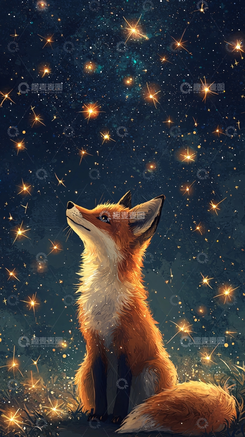 高清大图下载【趣麦麦图】星空下的小狐狸