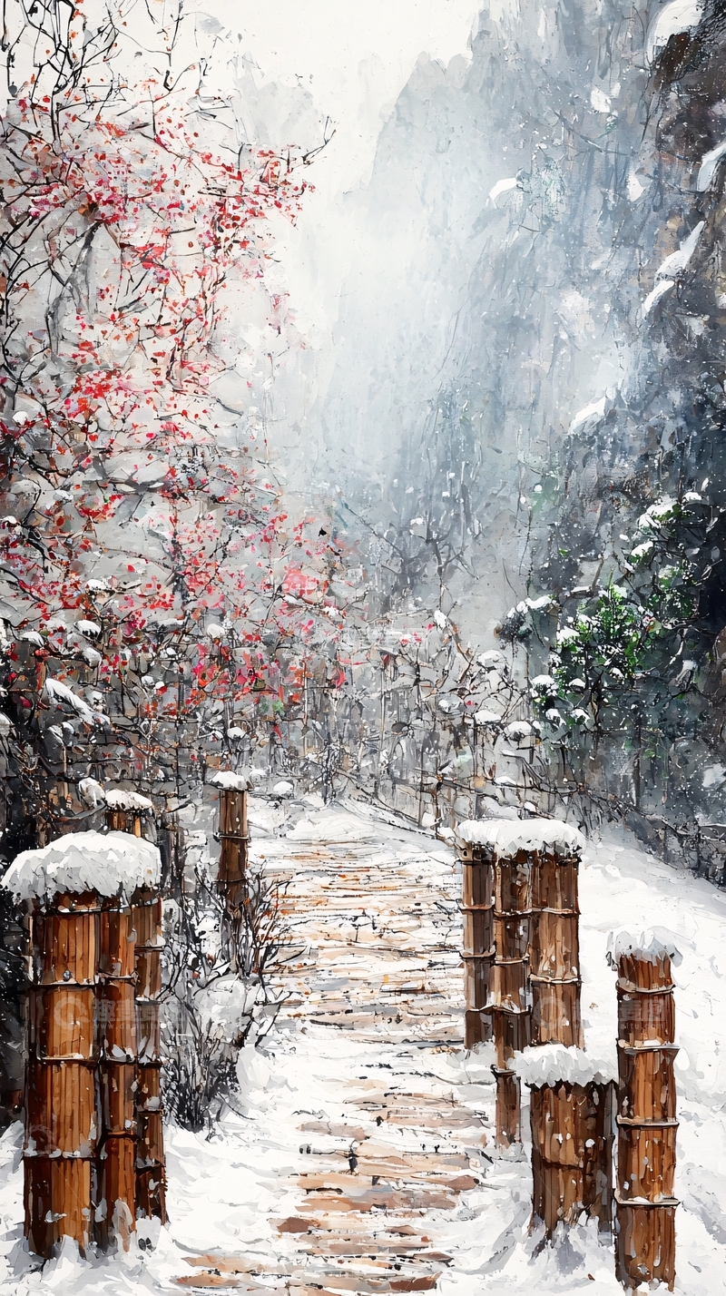 高清大图下载【趣麦麦图】雪后山间小路