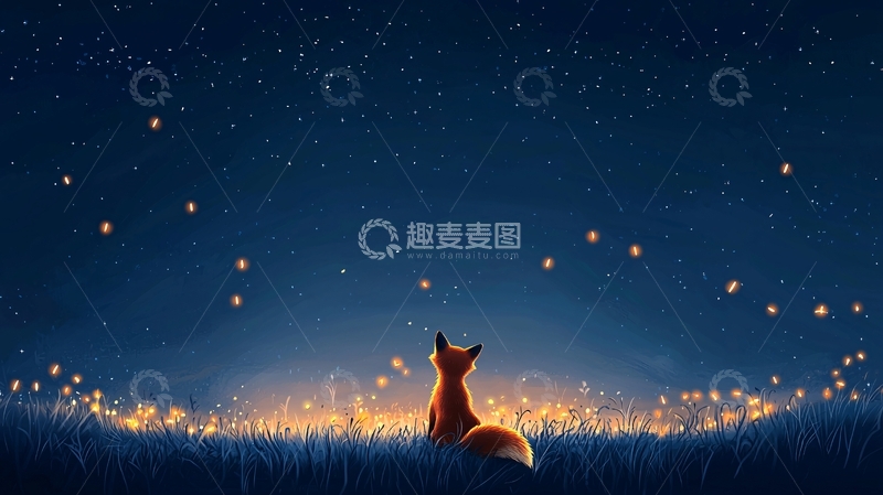 高清大图下载【趣麦麦图】星空下的小狐狸