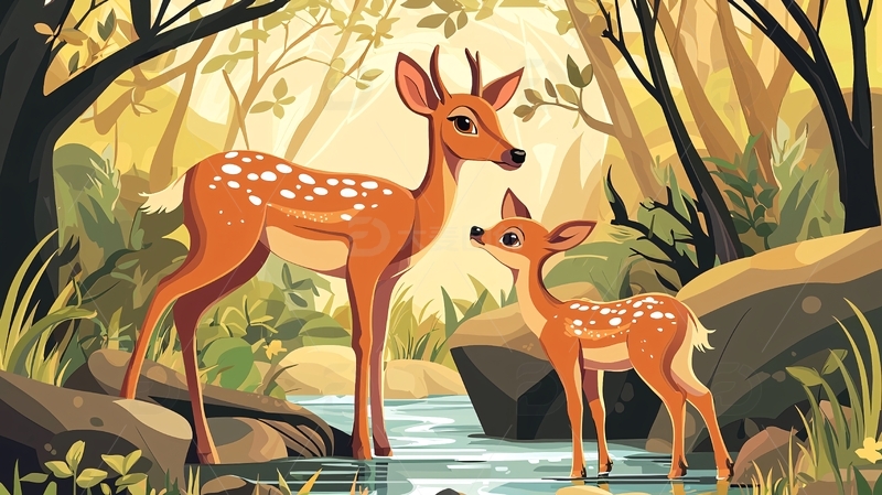 森林小鹿母子
