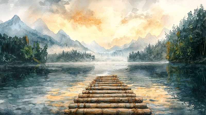 高清大图下载【趣麦麦图】清晨湖边木栈道