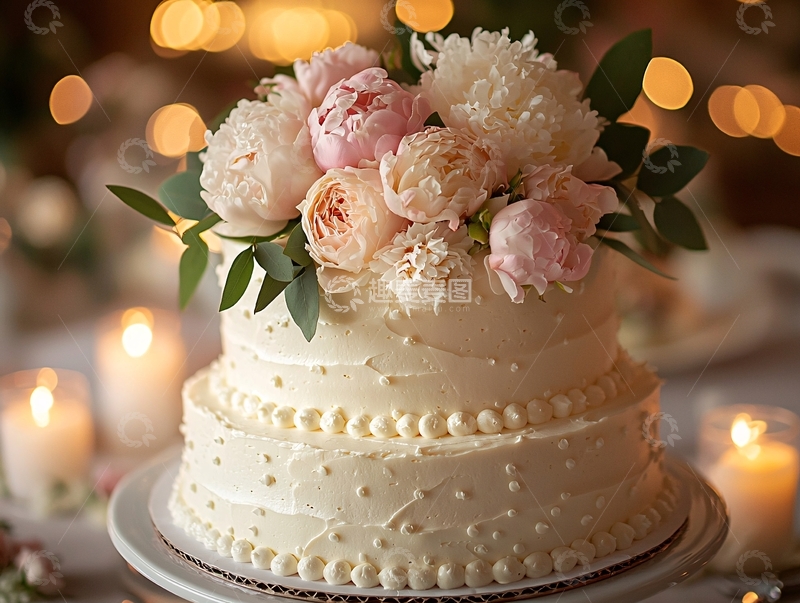 高清大图下载【趣麦麦图】双层奶油蛋糕花卉装饰